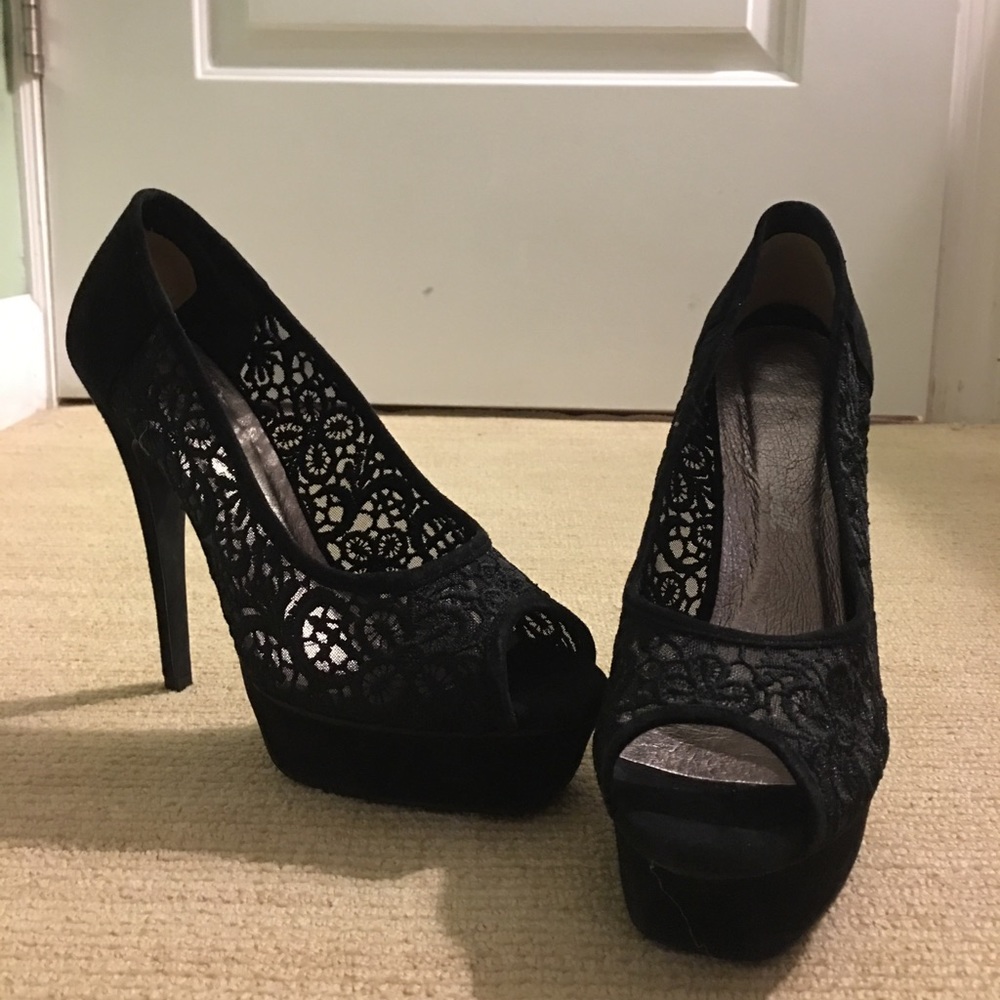 Black lace heels